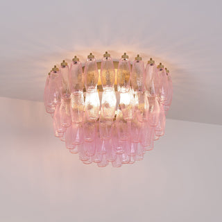 Aurora Lampe de Plafond en Verre de Murano Poliedri Rose