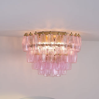 Aurora Lampe de Plafond en Verre de Murano Poliedri Rose