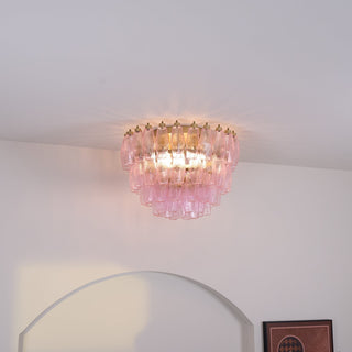 Aurora Lampe de Plafond en Verre de Murano Poliedri Rose