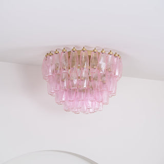 Aurora Lampe de Plafond en Verre de Murano Poliedri Rose