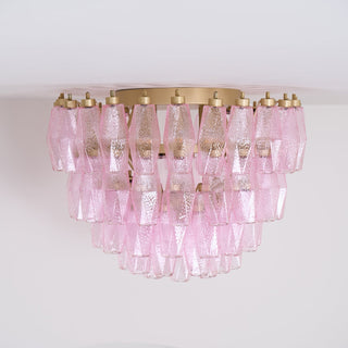 Aurora Lampe de Plafond en Verre de Murano Poliedri Rose