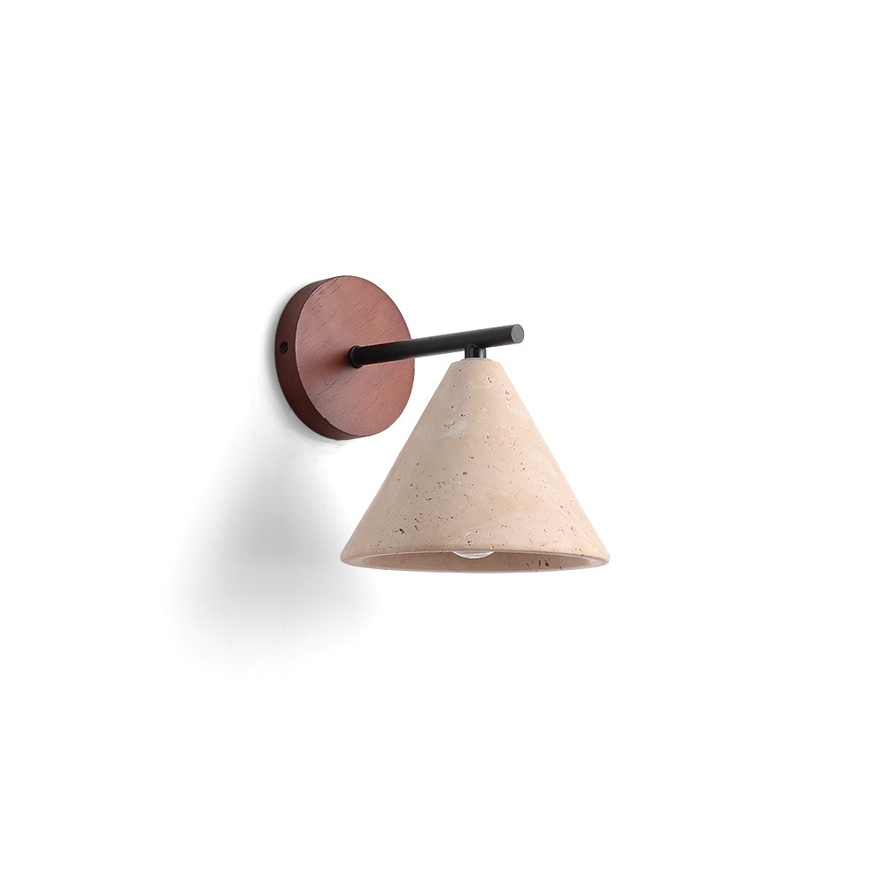 Possio Wall Light with travertine, wood, and metal elements.