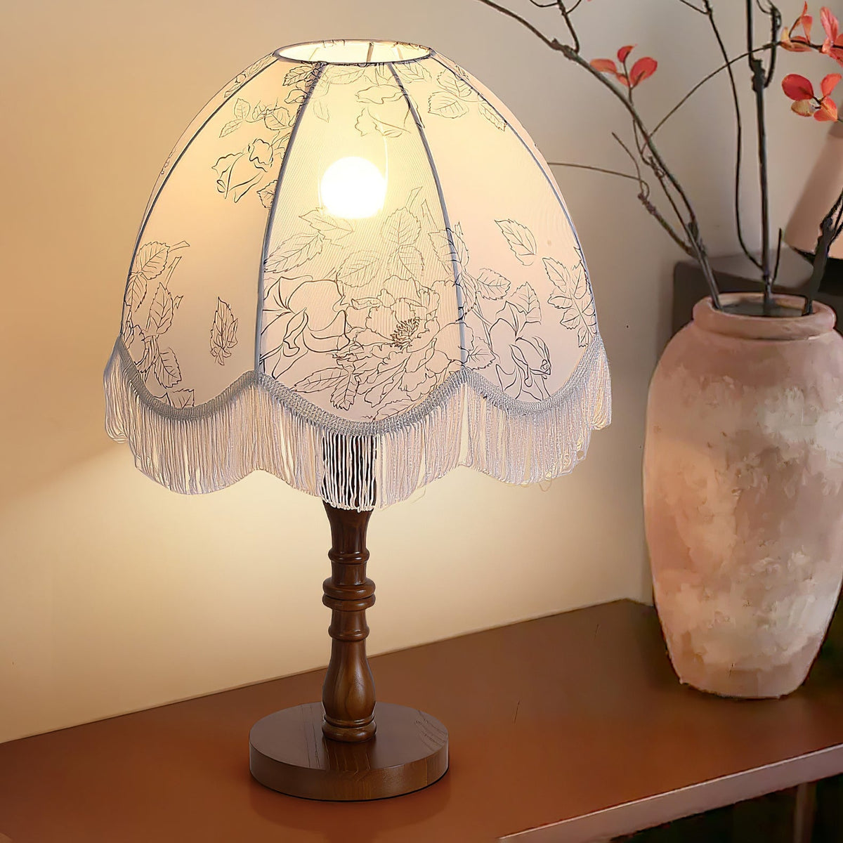 Orlyn Lampe de Table en Bois Et Tissu Élégante