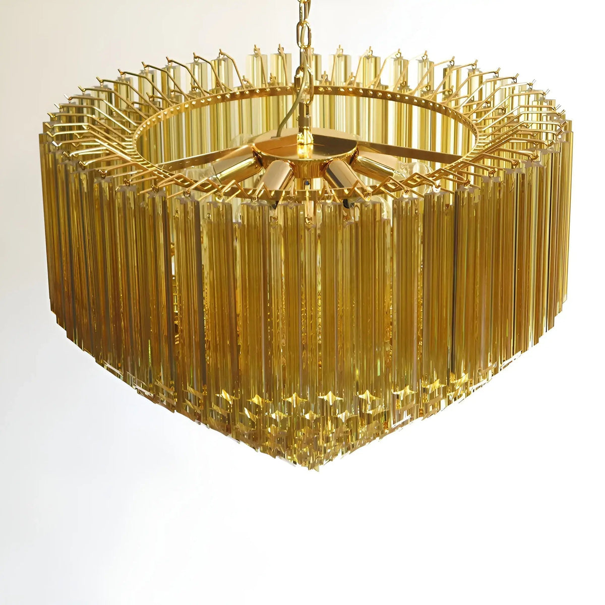 Beloria Lustre Ambre Murano Verre Prisme Grand Art