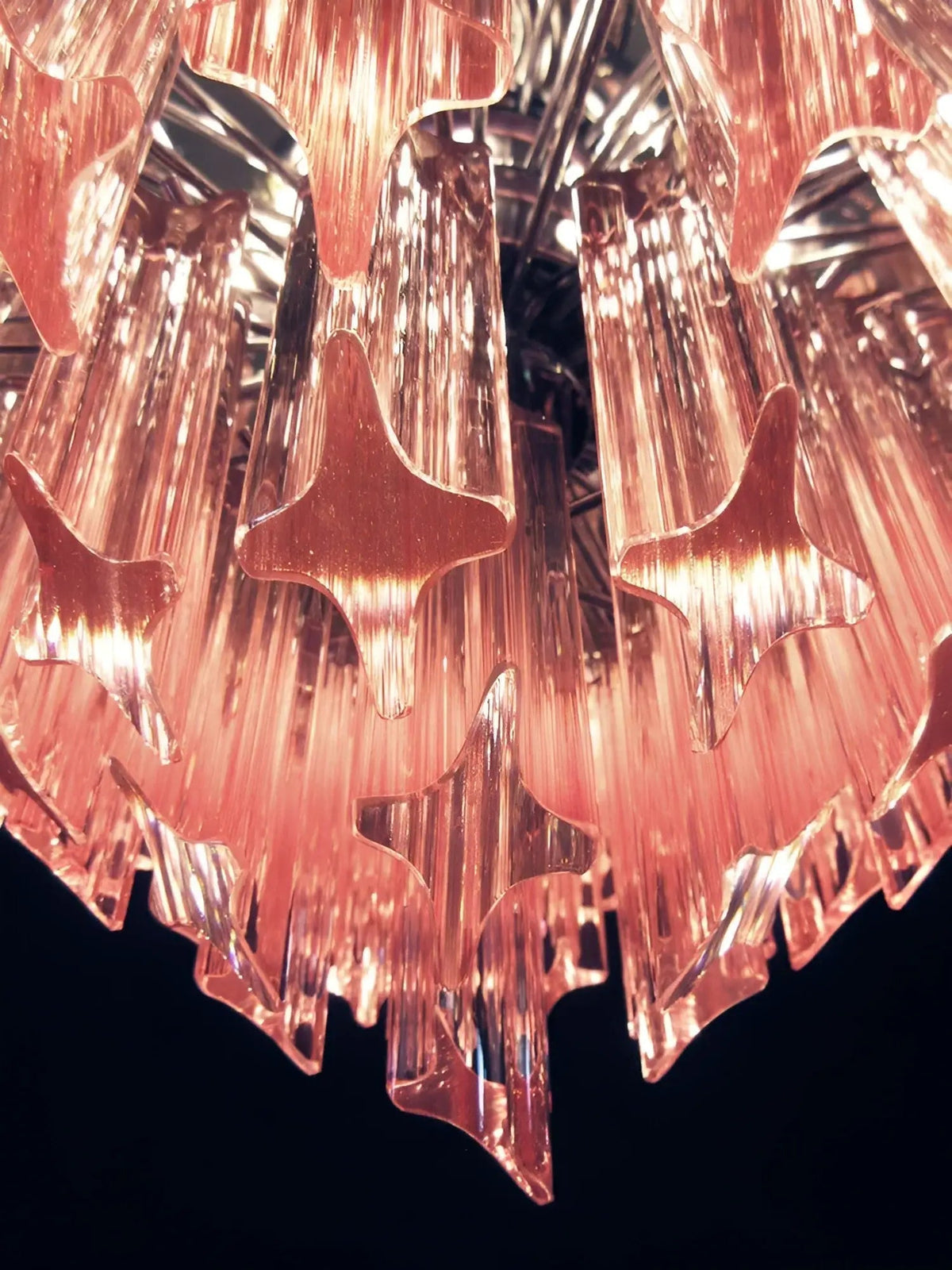 Rivisse Lustre Rose Verre Prismes Géométrique