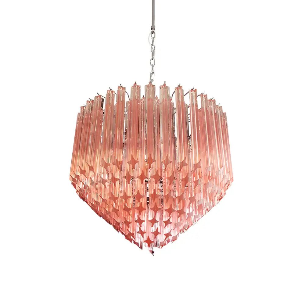 Rivisse Lustre Rose Verre Prismes Géométrique