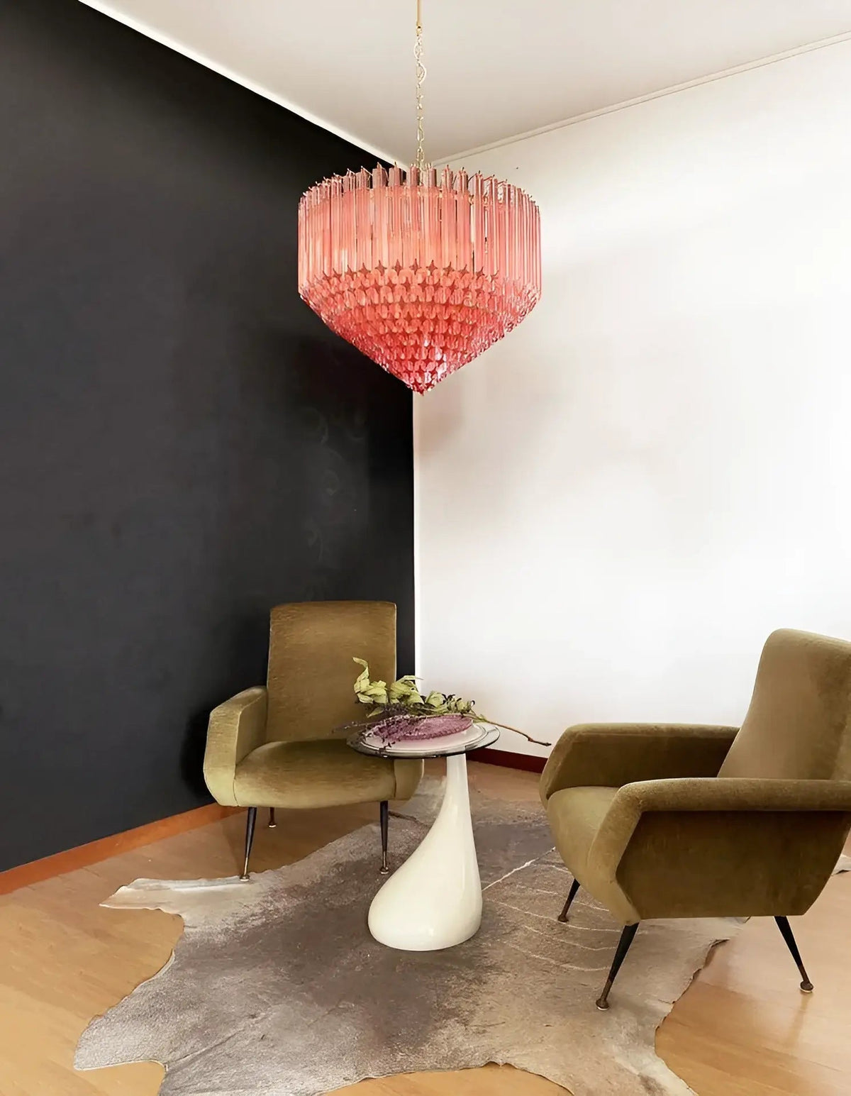Rivisse Lustre Rose Verre Prismes Géométrique