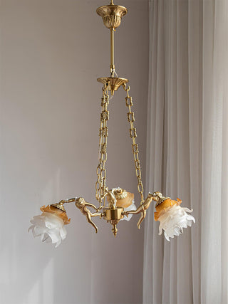 Lustra Lustre Laiton Suspension Florale Vintage
