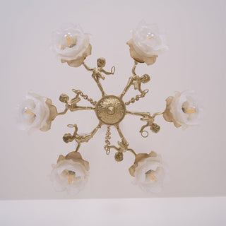 Lustra Lustre Laiton Suspension Florale Vintage