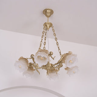Lustra Lustre Laiton Suspension Florale Vintage
