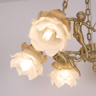 Lustra Lustre Laiton Suspension Florale Vintage