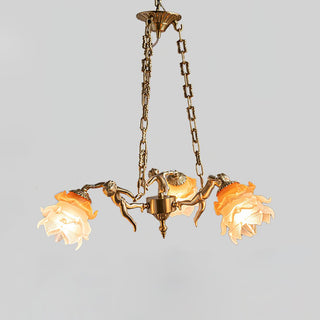 Lustra Lustre Laiton Suspension Florale Vintage