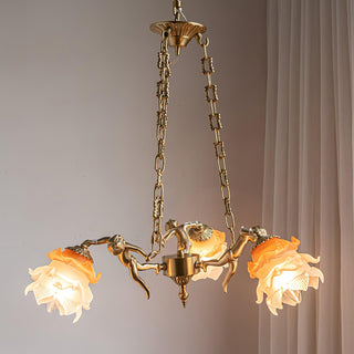 Lustra Lustre Laiton Suspension Florale Vintage