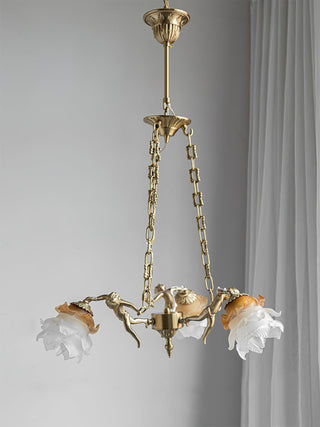 Lustra Lustre Laiton Suspension Florale Vintage