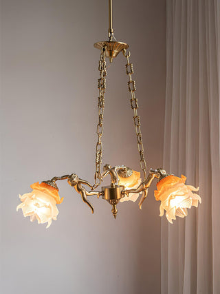 Lustra Lustre Laiton Suspension Florale Vintage
