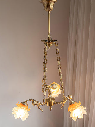 Lustra Lustre Laiton Suspension Florale Vintage
