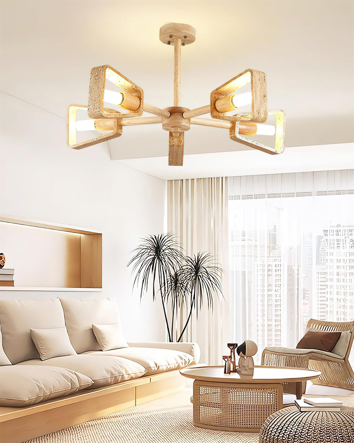 Feyno Travertine & Wood Ceiling Light-Neutral Decor