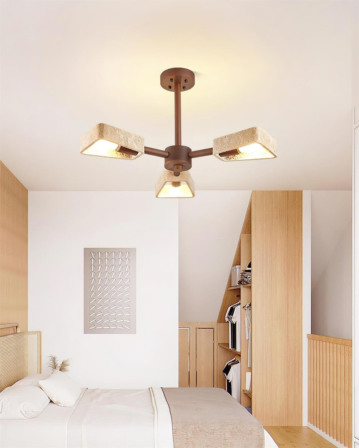 Feyno Travertine & Wood Ceiling Light-Neutral Decor