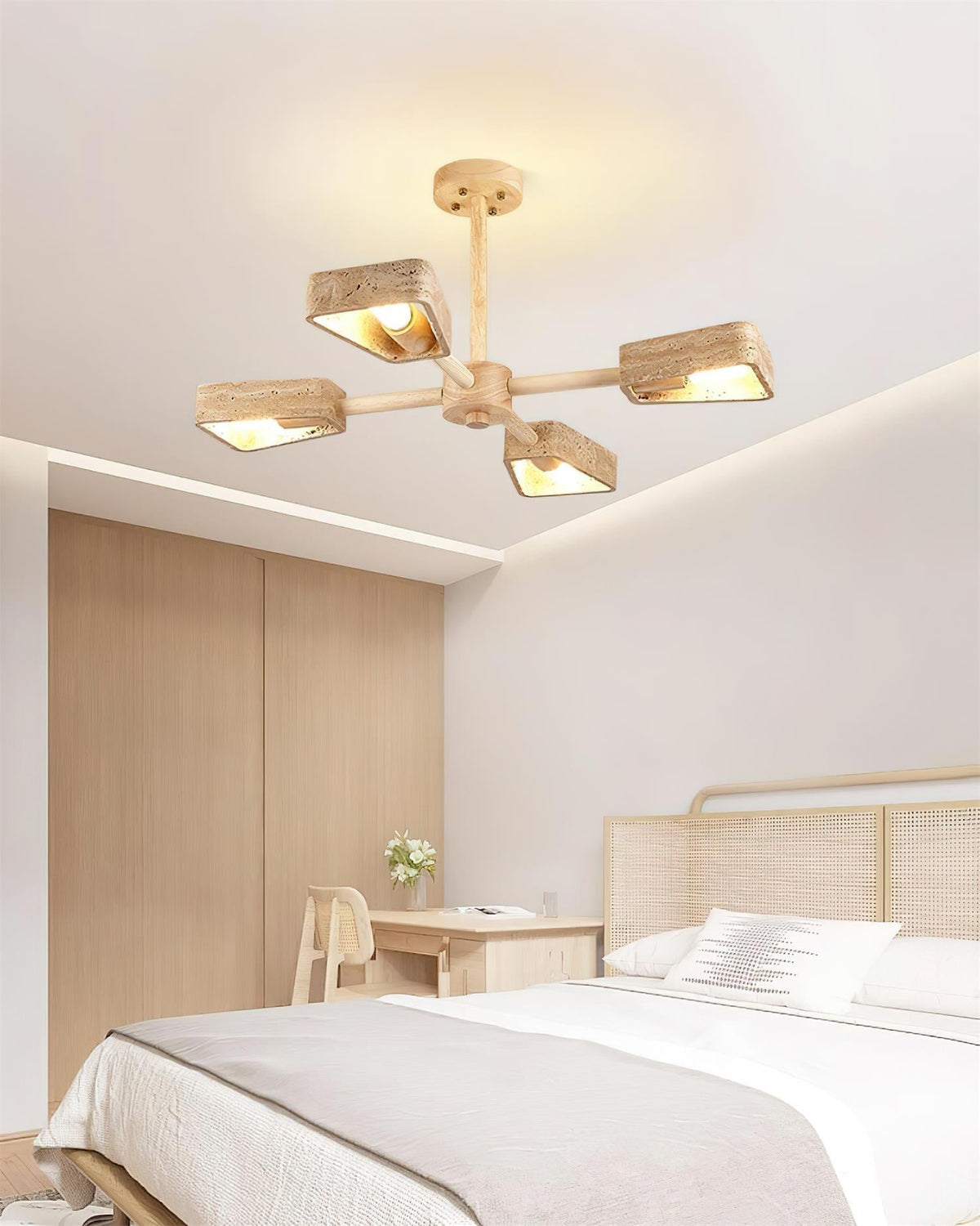 Feyno Travertine & Wood Ceiling Light-Neutral Decor