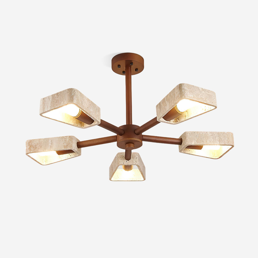 Feyno Travertine & Wood Ceiling Light-Neutral Decor