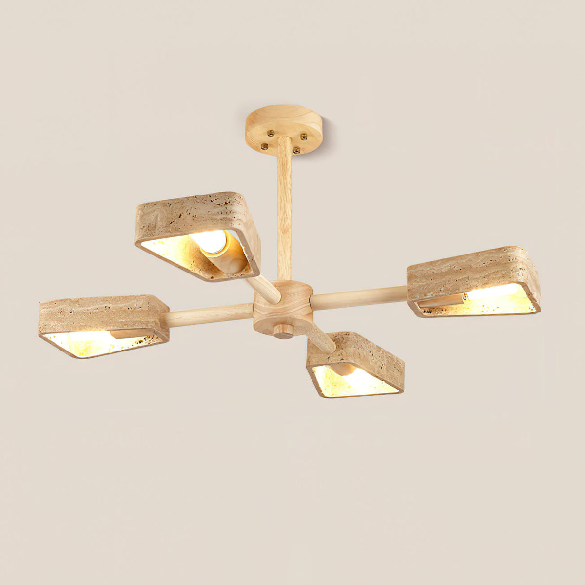 Feyno Travertine & Wood Ceiling Light-Neutral Decor