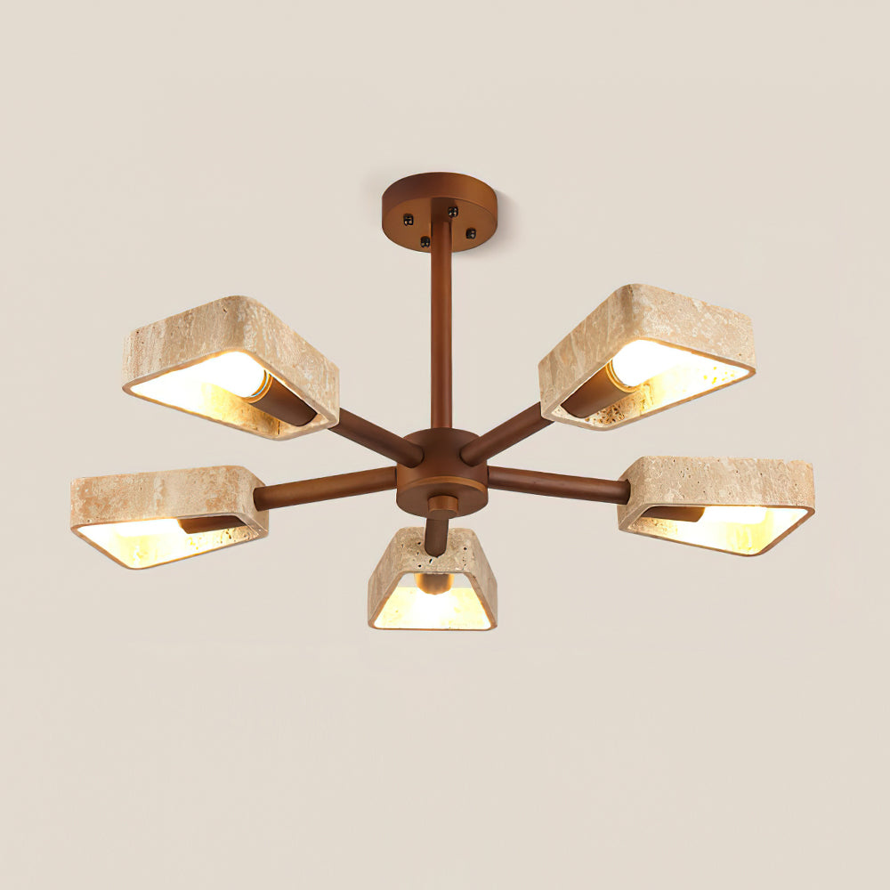 Feyno Travertine & Wood Ceiling Light-Neutral Decor