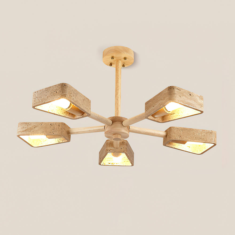 Feyno Travertine & Wood Ceiling Light-Neutral Decor