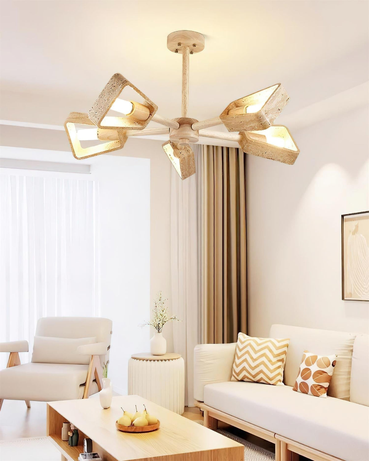 Feyno Travertine & Wood Ceiling Light-Neutral Decor