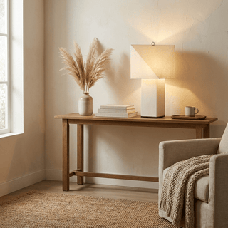 Quadrella Paper Shade Table Lamp-Neutral Decor