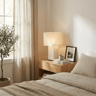 Quadrella Paper Shade Table Lamp-Neutral Decor