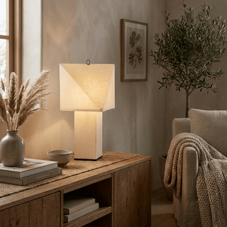 Quadrella Paper Shade Table Lamp-Neutral Decor