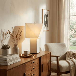 Quadrella Paper Shade Table Lamp-Neutral Decor