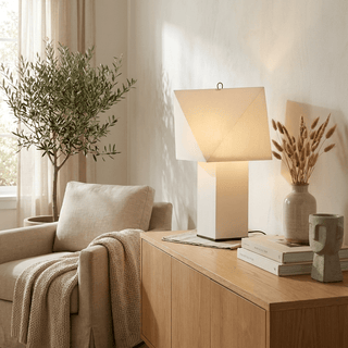 Quadrella Paper Shade Table Lamp-Neutral Decor