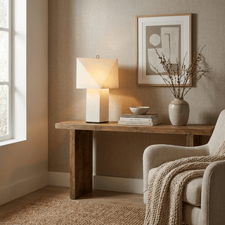 Quadrella Paper Shade Table Lamp-Neutral Decor