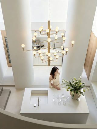 Raggiera Tiered Alabaster Globe Chandelier-Neutral Decor