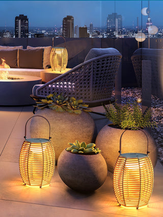 Olraeil Rattan Floor Lantern-Neutral Decor