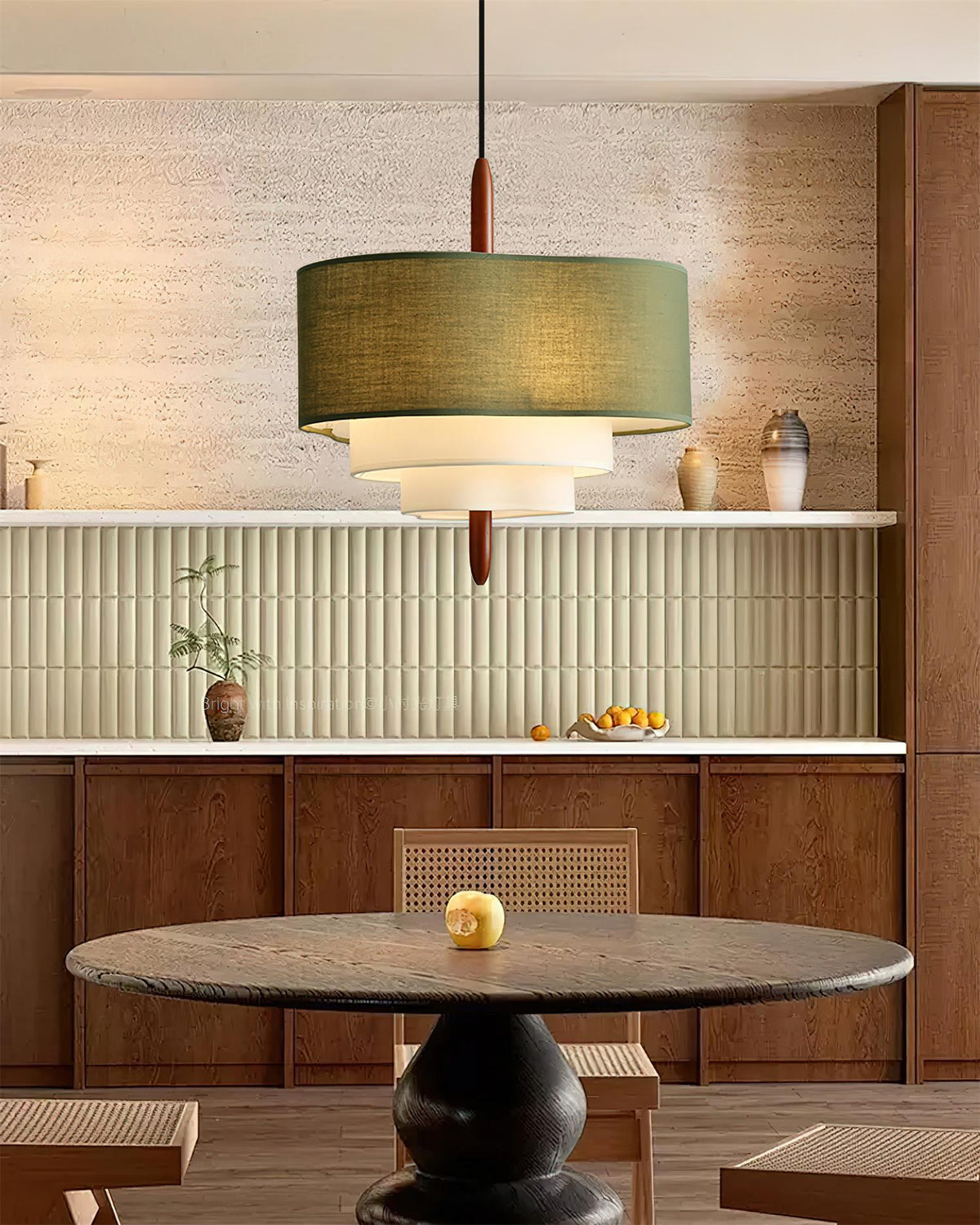 Greta Green Fabric Pendant Lamp-Neutral Decor