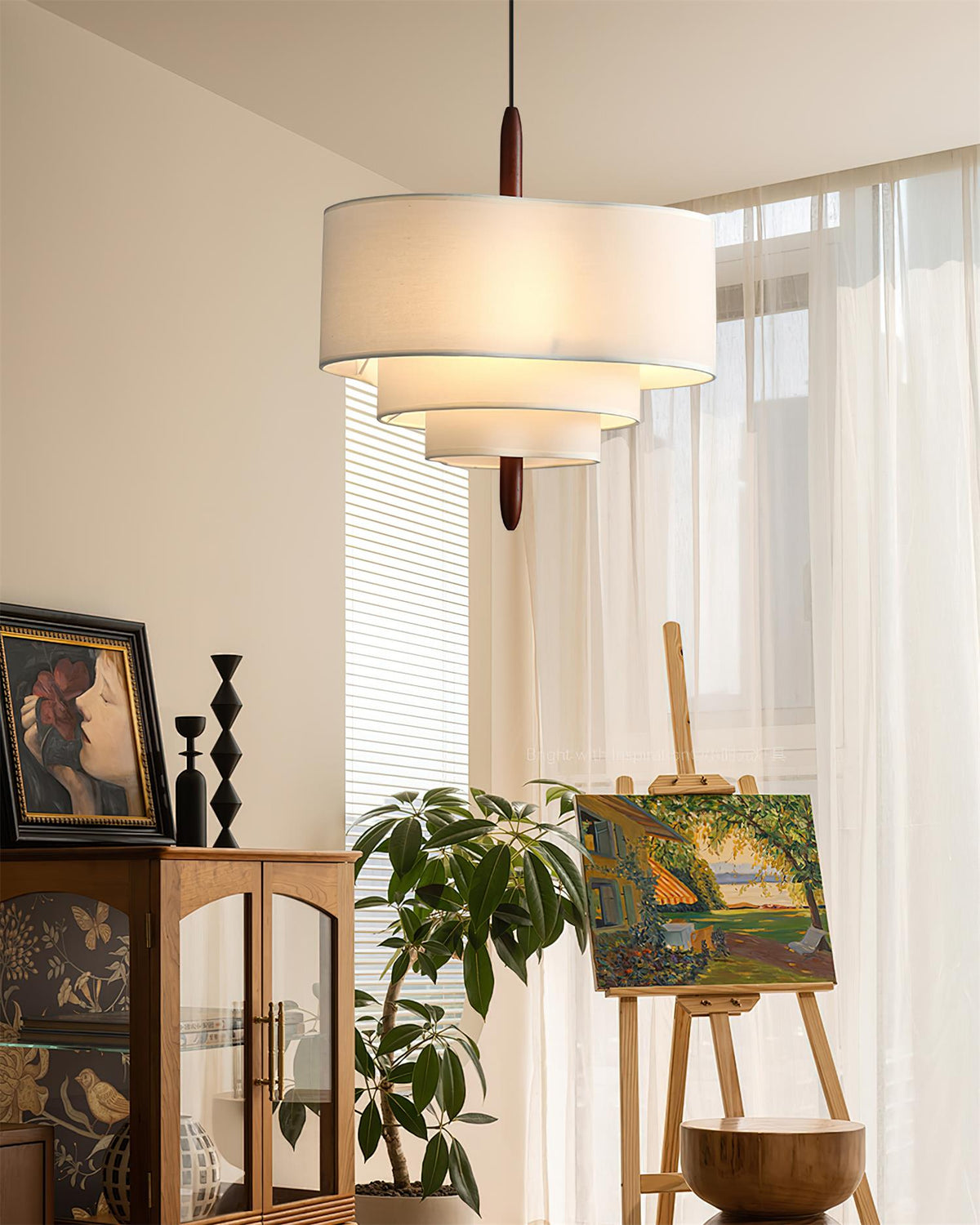 Greta Green Fabric Pendant Lamp-Neutral Decor