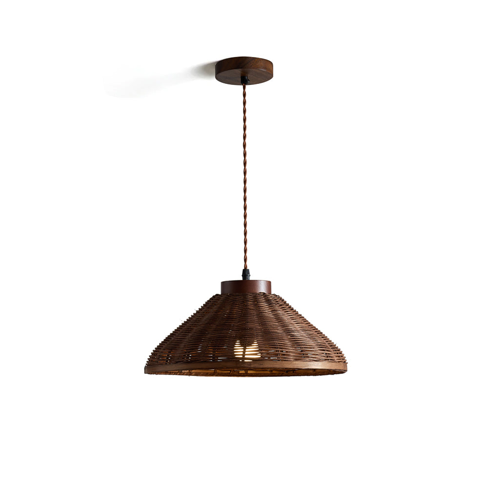 Rasa Pendant Light with a handwoven rattan shade.