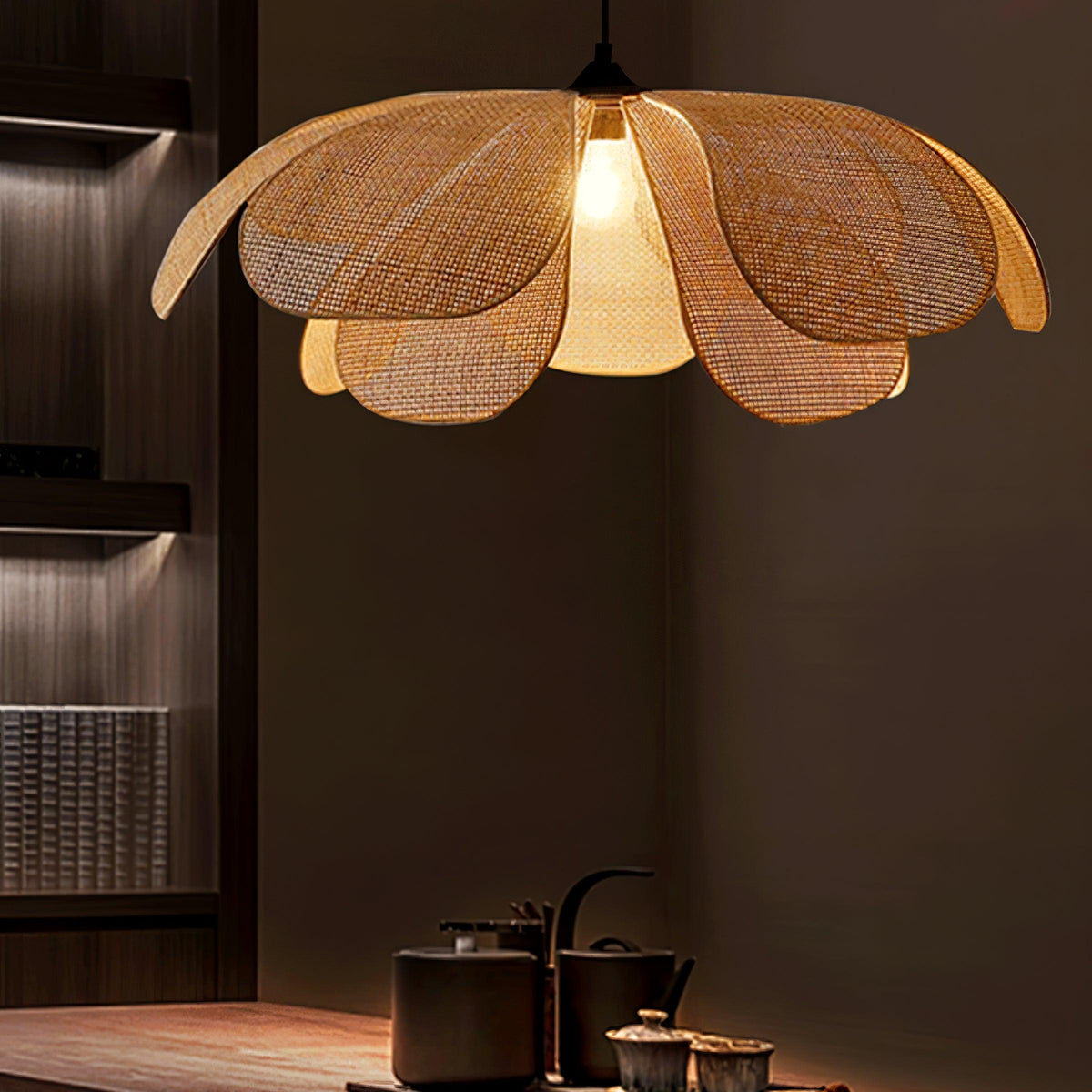 Eloria Petal-Shaped Rattan Pendant Light-Neutral Decor