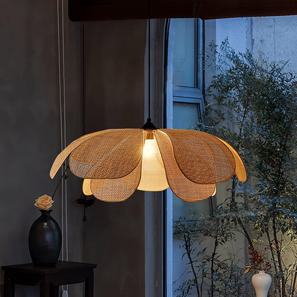 Eloria Petal-Shaped Rattan Pendant Light-Neutral Decor