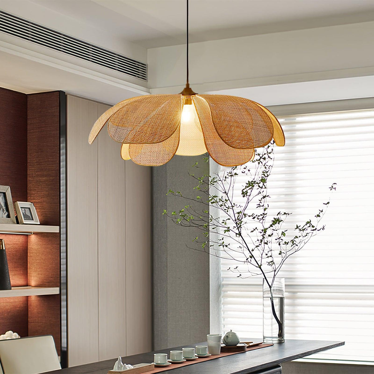 Eloria Petal-Shaped Rattan Pendant Light-Neutral Decor