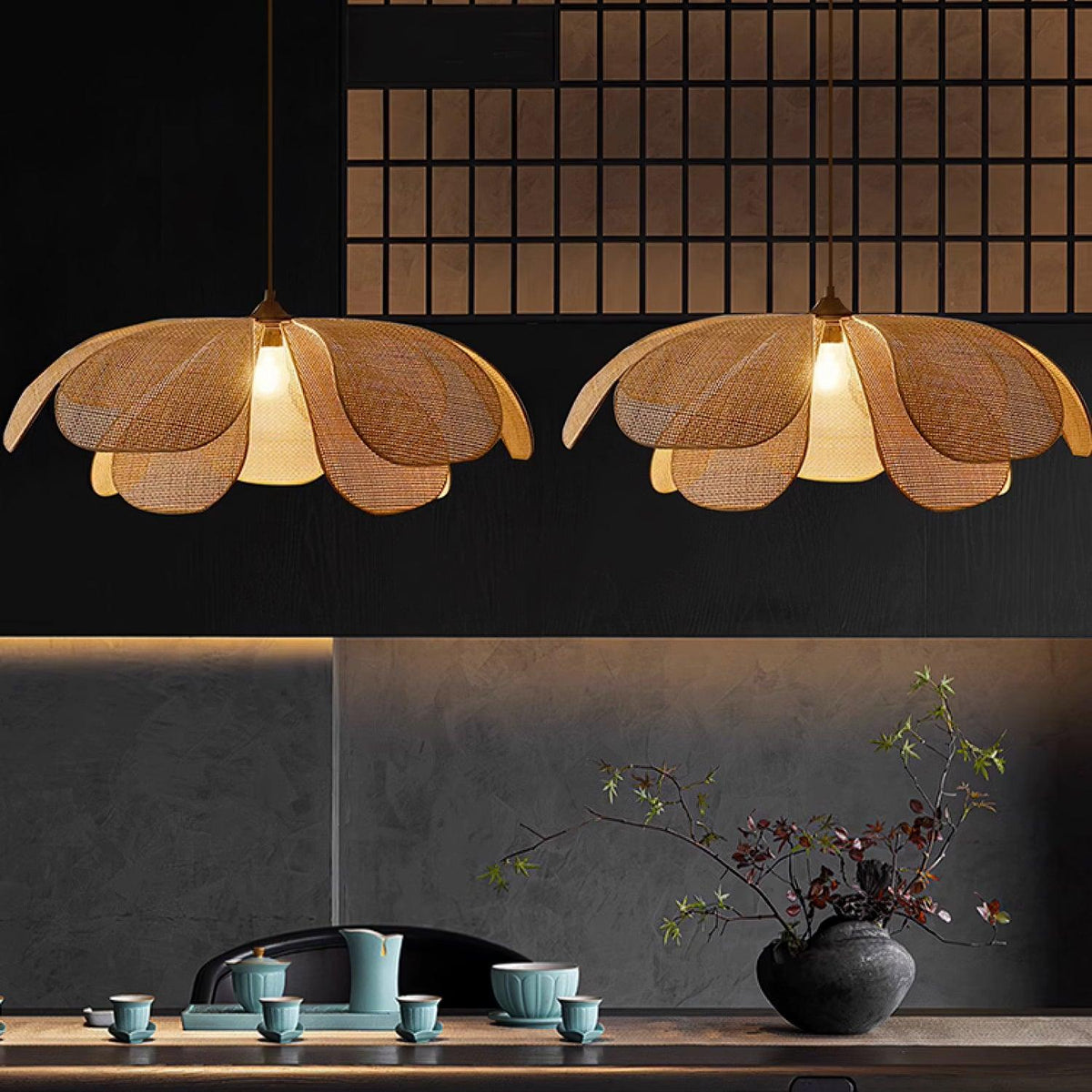 Eloria Petal-Shaped Rattan Pendant Light-Neutral Decor