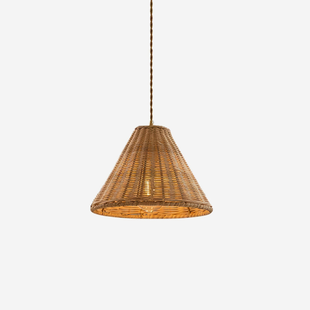 Pendant Lamp Rattan Shade and Metal Body Cone Shape Natural Minimalist-Neutral Decor