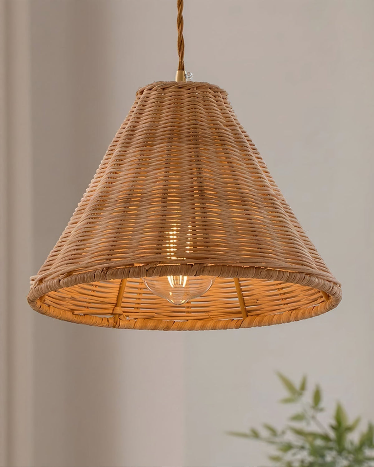 Pendant Lamp Rattan Shade and Metal Body Cone Shape Natural Minimalist-Neutral Decor