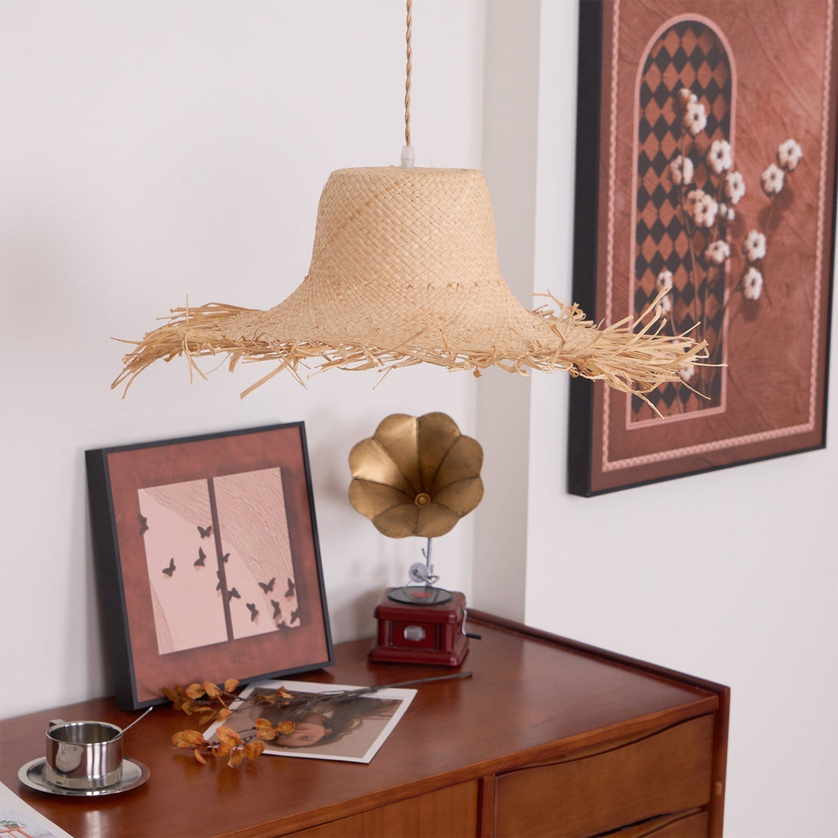 Zephyran Rotin Vintage Pendentif Lumière