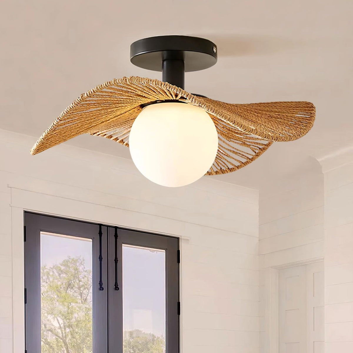 Fynora Woven Semi Flush Ceiling Light-Neutral Decor