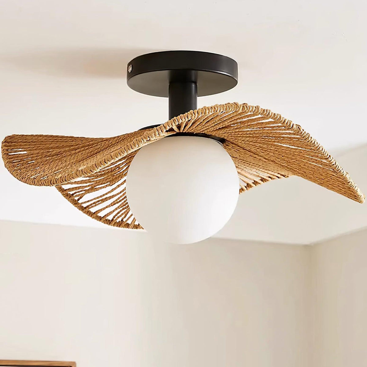 Fynora Woven Semi Flush Ceiling Light-Neutral Decor