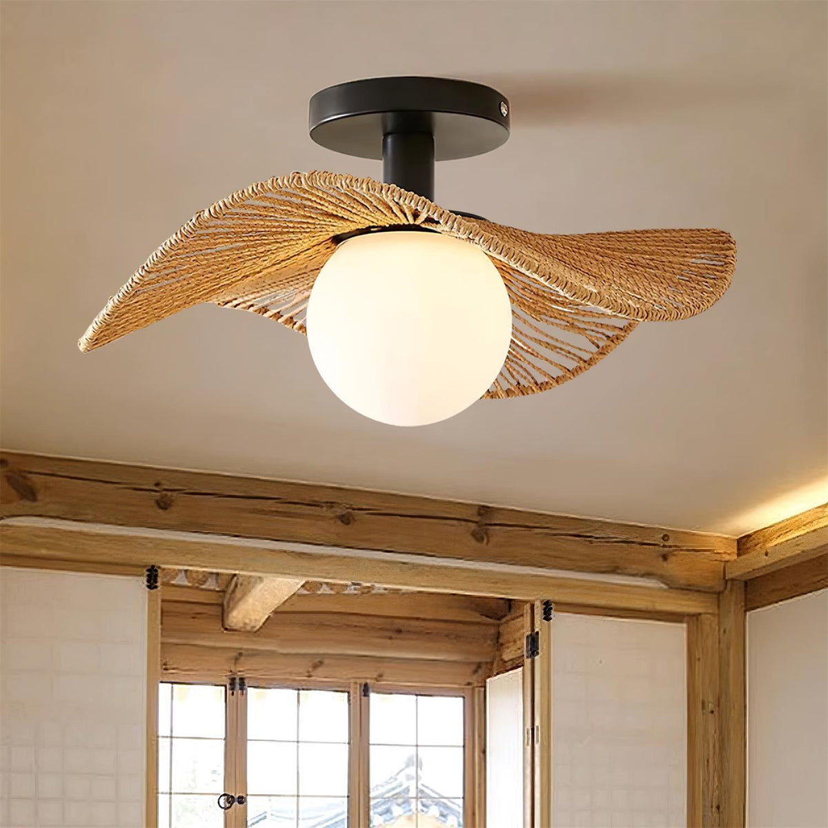 Fynora Woven Semi Flush Ceiling Light-Neutral Decor