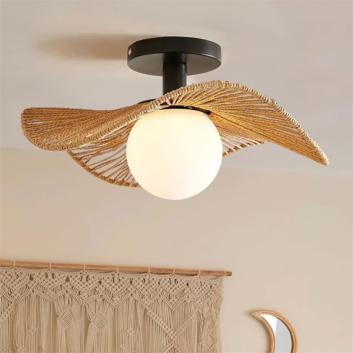 Fynora Woven Semi Flush Ceiling Light-Neutral Decor